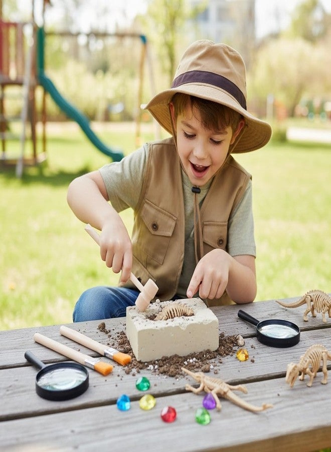 JOINPAYA Archaeological Excavation Tools for Kids: 3 Sets Dinosaur Fossil Digging Kits with Mini Hammer Chisel Brush Scraper and Magnifier Science Kits for Dino Eggs and Gem Dig - Image 3